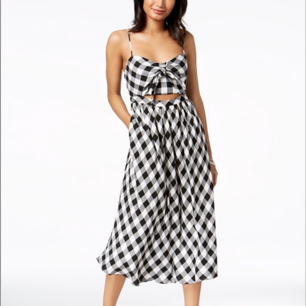 BARDOT IBIZA GINGAM DRESS CUT OUT MIDI DRESS SZ 8